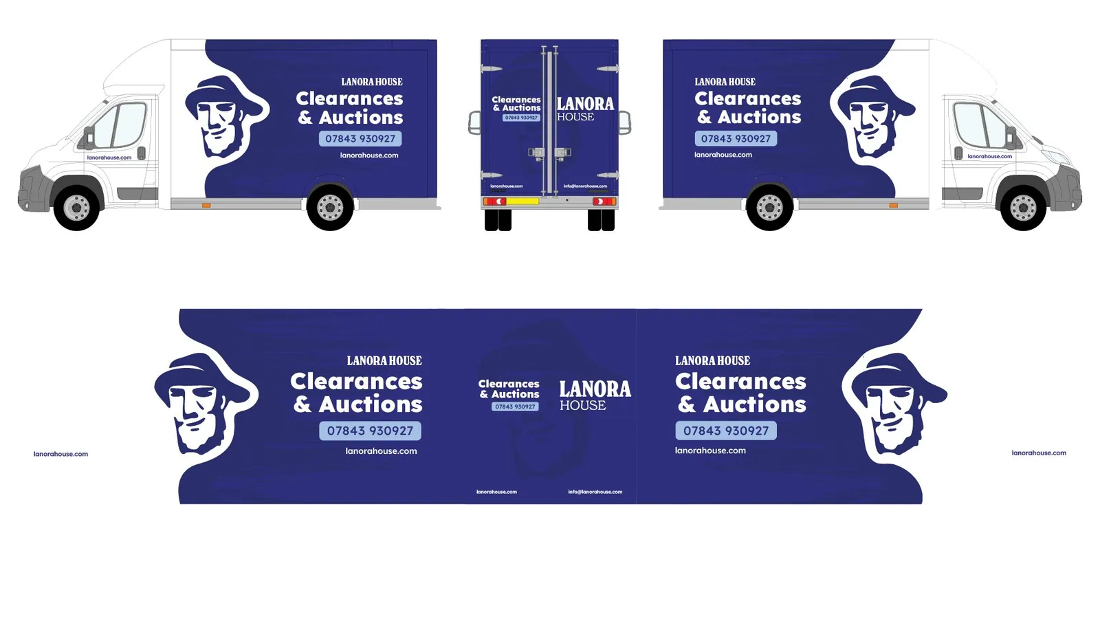 The Lanora House van wrap artwork, laid out across the near side, off side, rear and the full flat panel